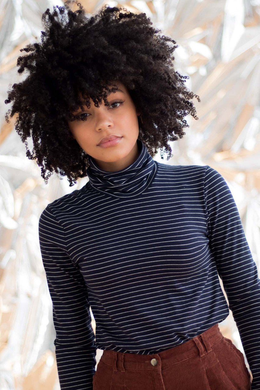 Navy & White Striped Turtleneck