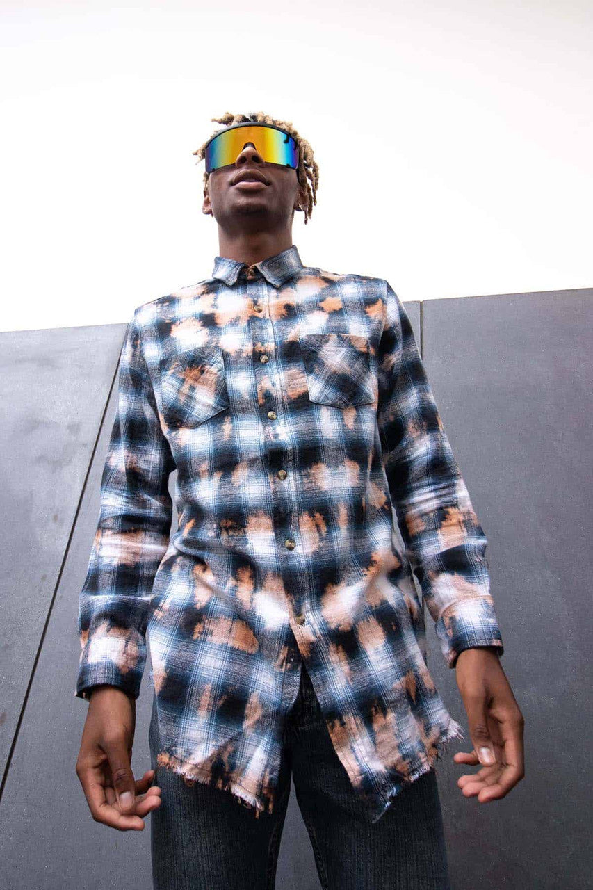 Navy Bleach Dye Flannel