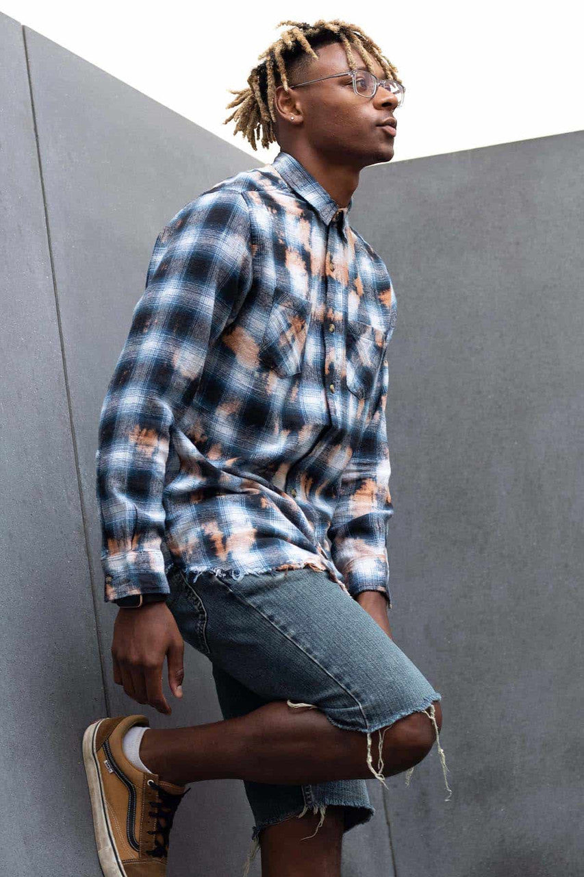 Navy Bleach Dye Flannel