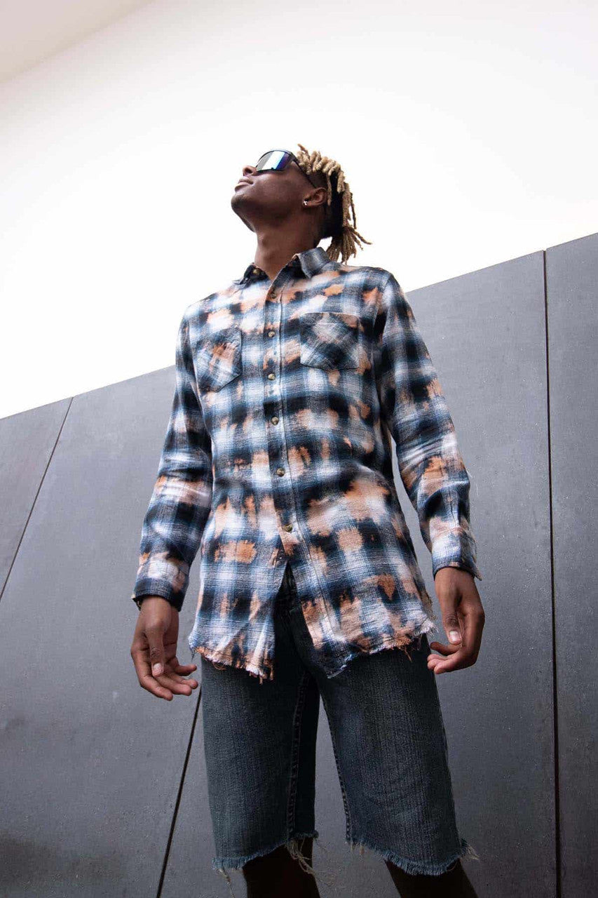 Navy Bleach Dye Flannel