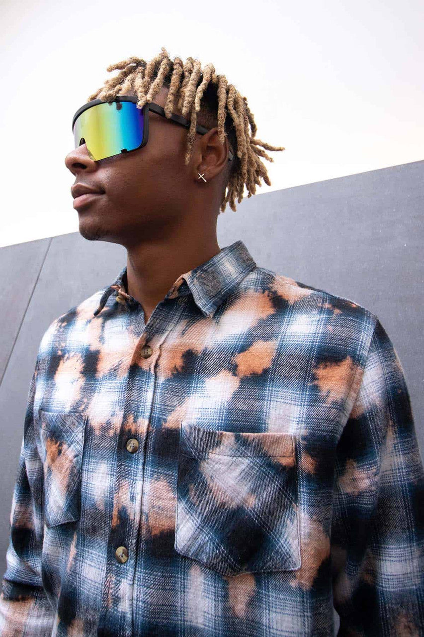 Navy Bleach Dye Flannel