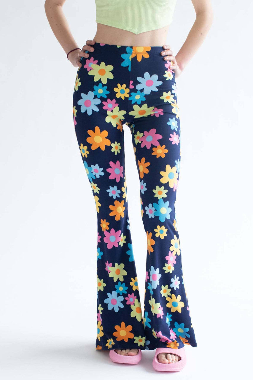 Navy Flower Power Print Bell Bottoms