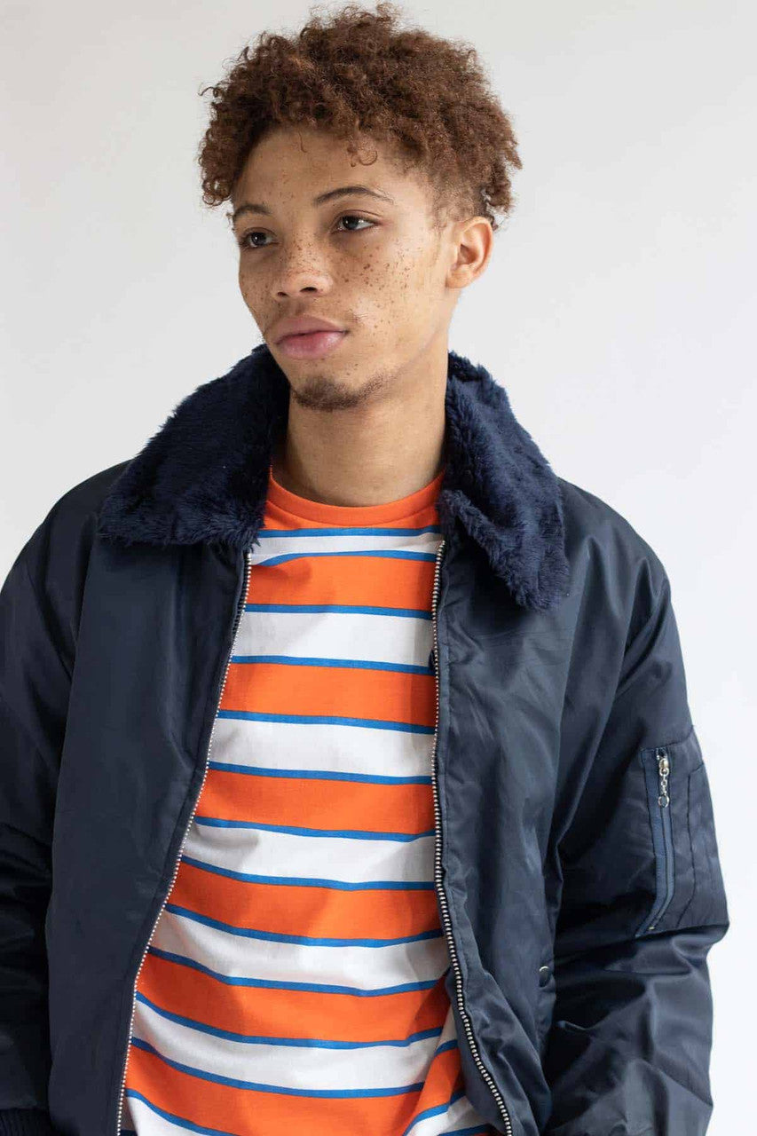 Navy Nylon Bomber Jacket