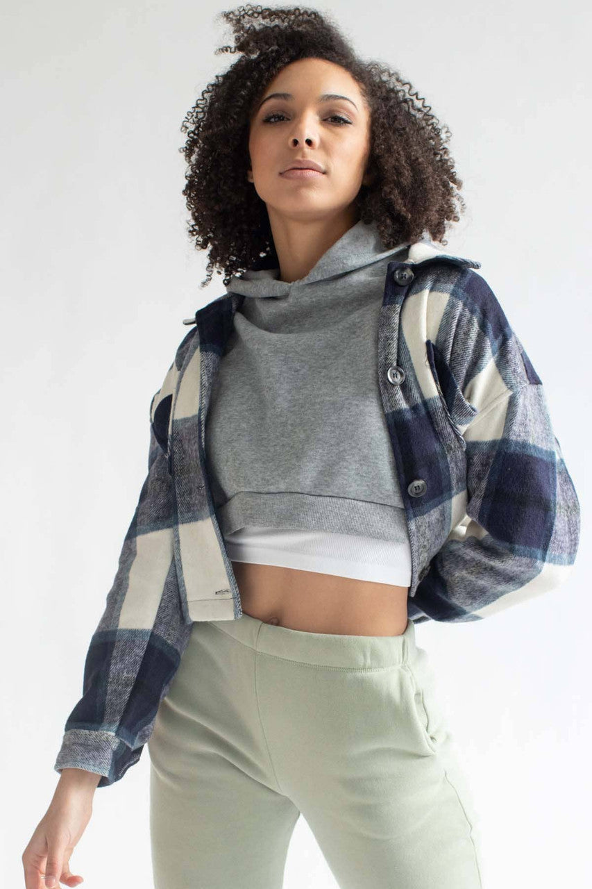 Navy Plaid Cropped Shacket
