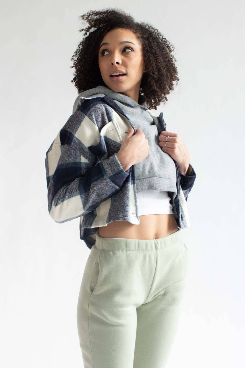 Navy Plaid Cropped Shacket