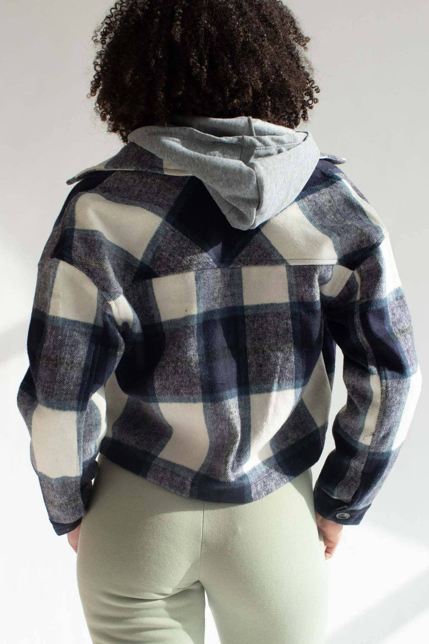 Navy Plaid Cropped Shacket