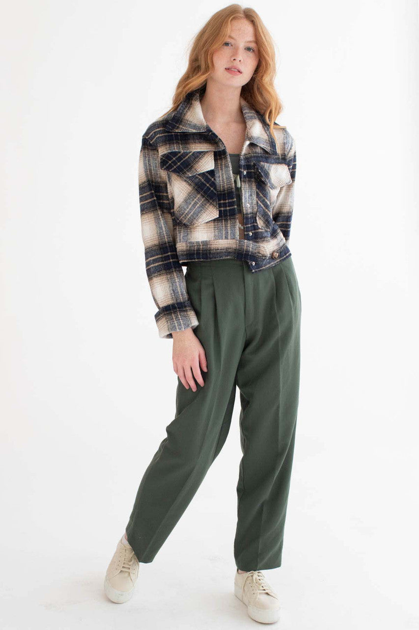 Navy Plaid Short Field Jacket