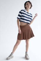 Navy Striped Boxy Cropped Polo