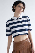Navy Striped Boxy Cropped Polo