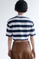 Navy Striped Boxy Cropped Polo