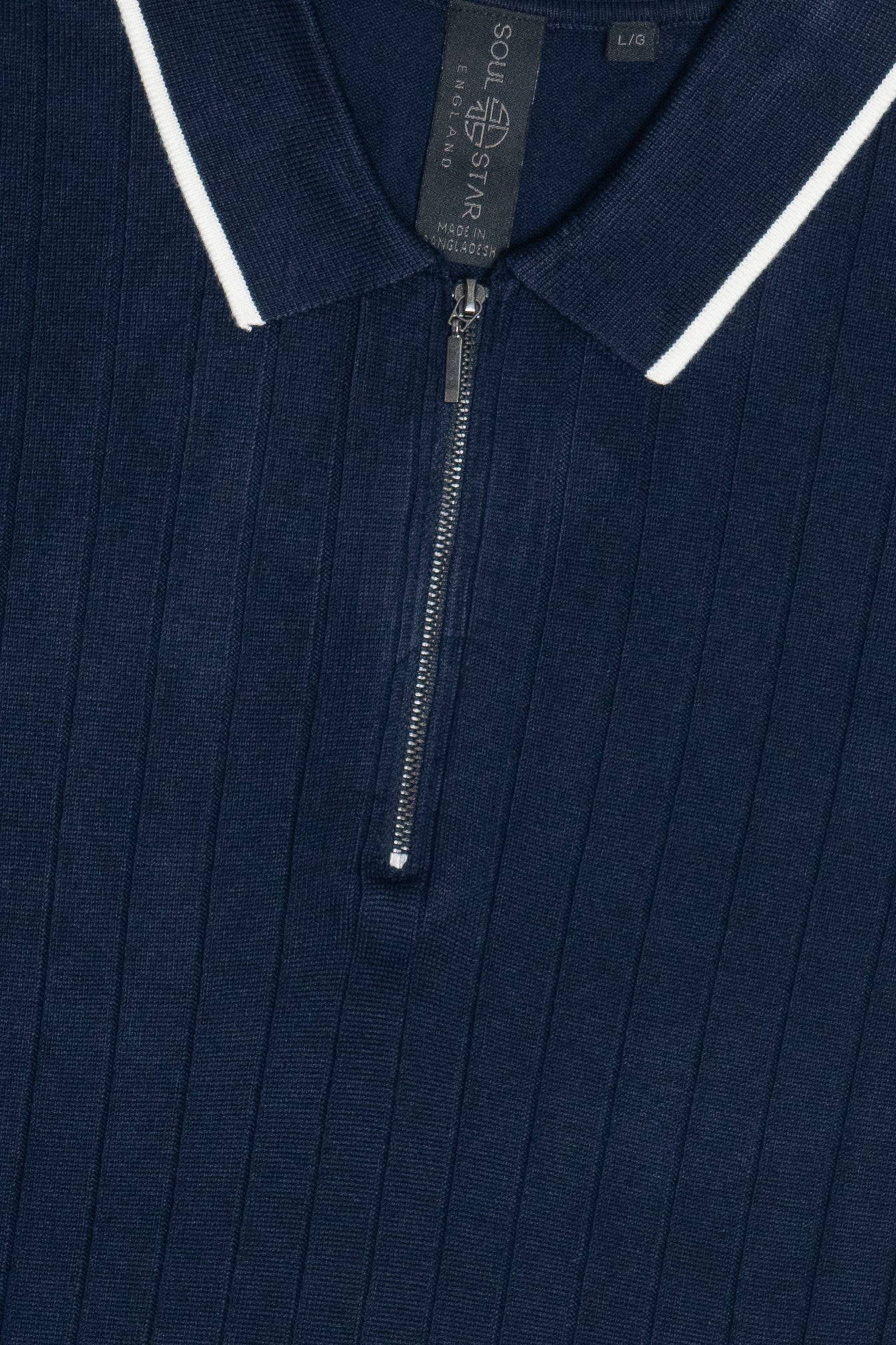 Ribbed Knit Zipper Polo
