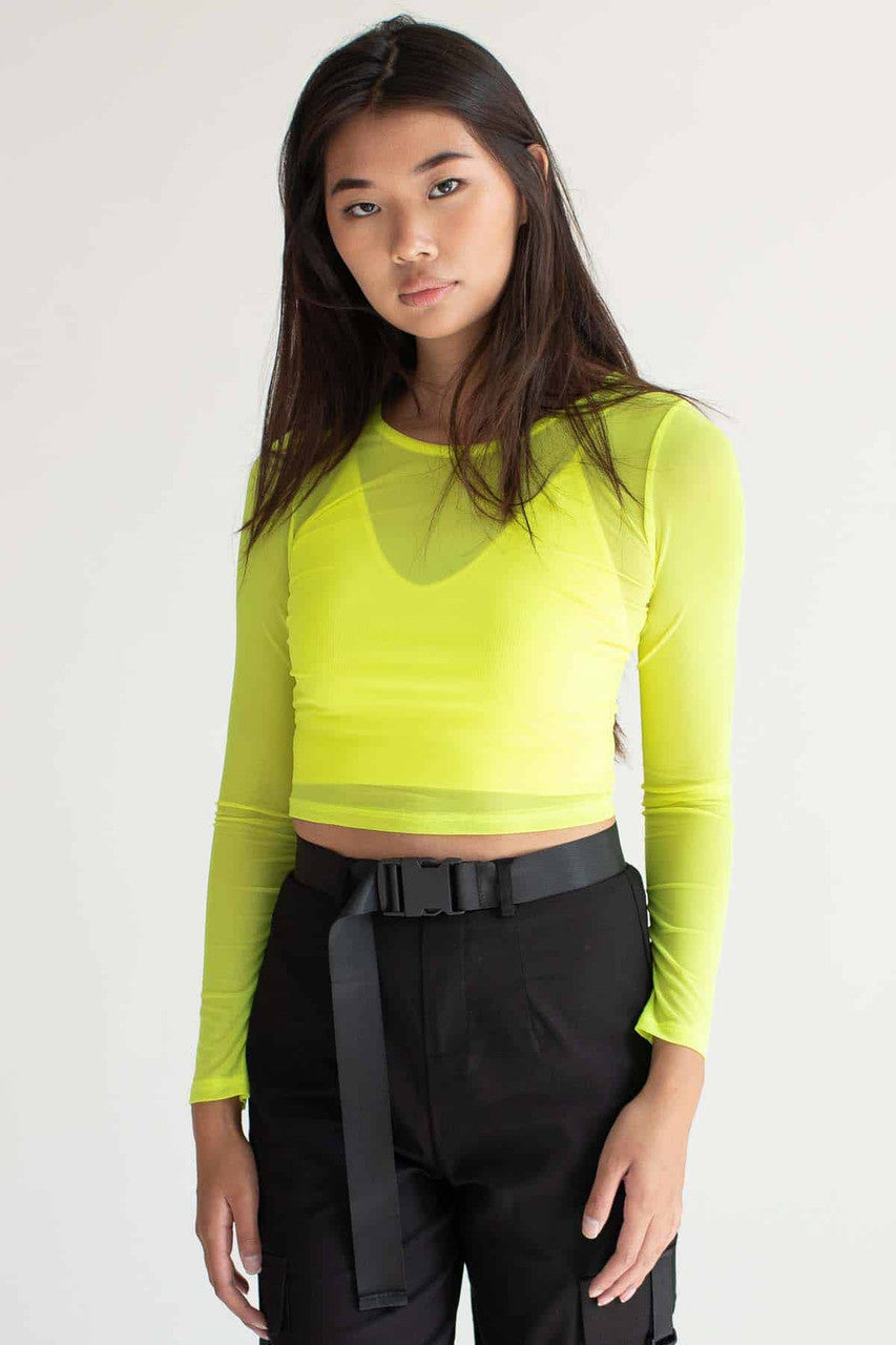 Neon Cyber Green Mesh Long Sleeve Top
