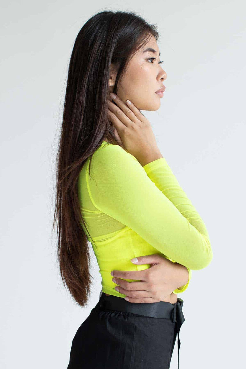 Neon Cyber Green Mesh Long Sleeve Top