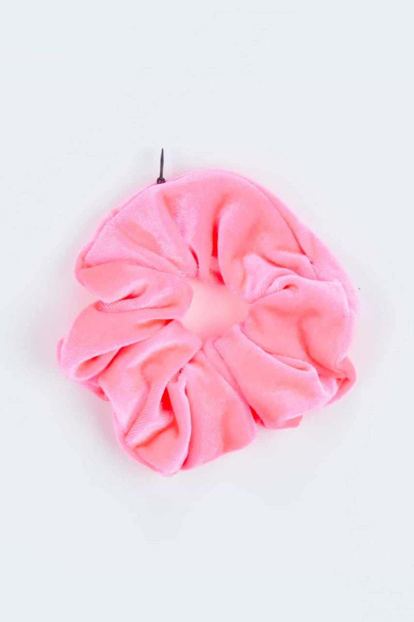Neon Pink Velvet Zip Stash Pocket Scrunchie