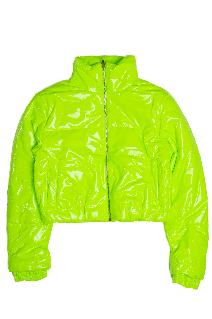 Neon Lime Crop Puffer Jacket