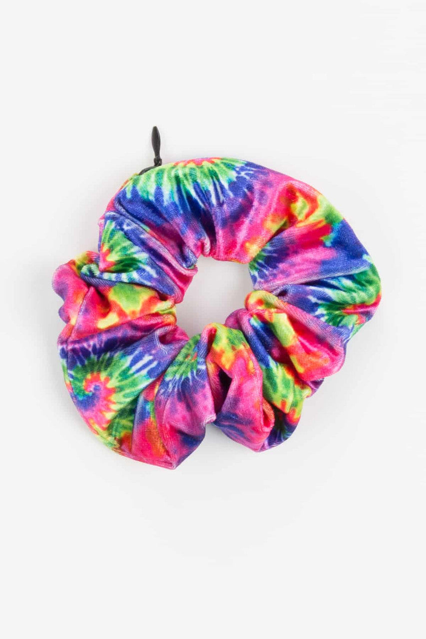 Neon Velvet Tie Dye Zip Stash Pocket Scrunchie