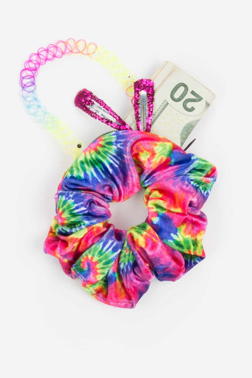 Neon Velvet Tie Dye Zip Stash Pocket Scrunchie