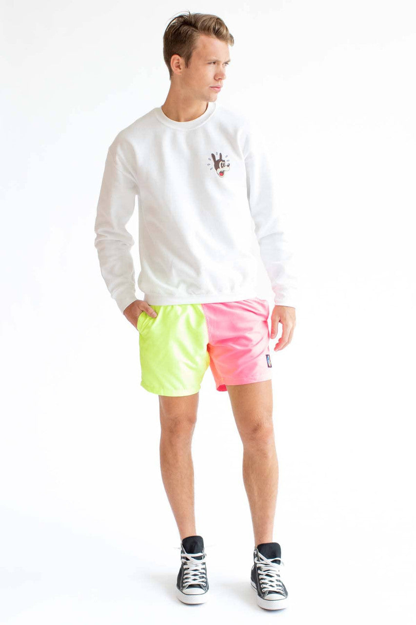 Neon Yellow & Pink Color Blocked Swim Shorts
