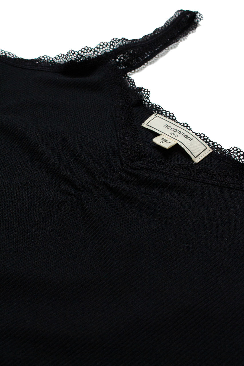 Black Ruched Lace Trim Cami