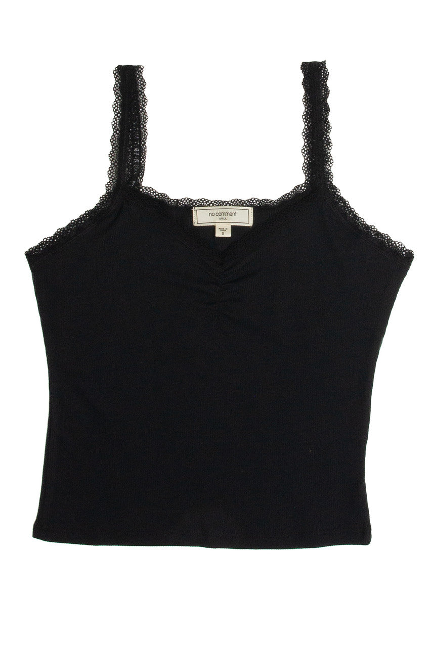 Black Ruched Lace Trim Cami