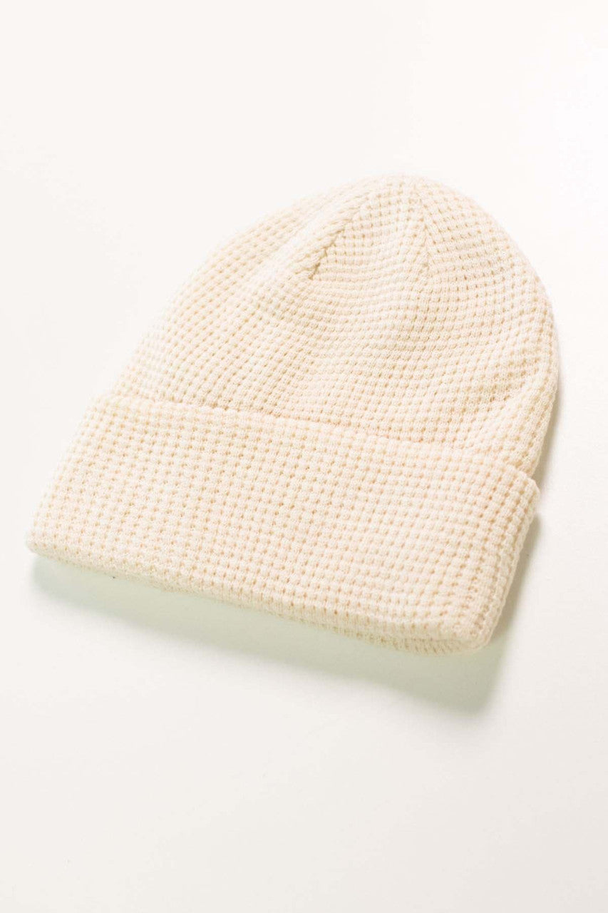 Beige Waffle Knit Beanie