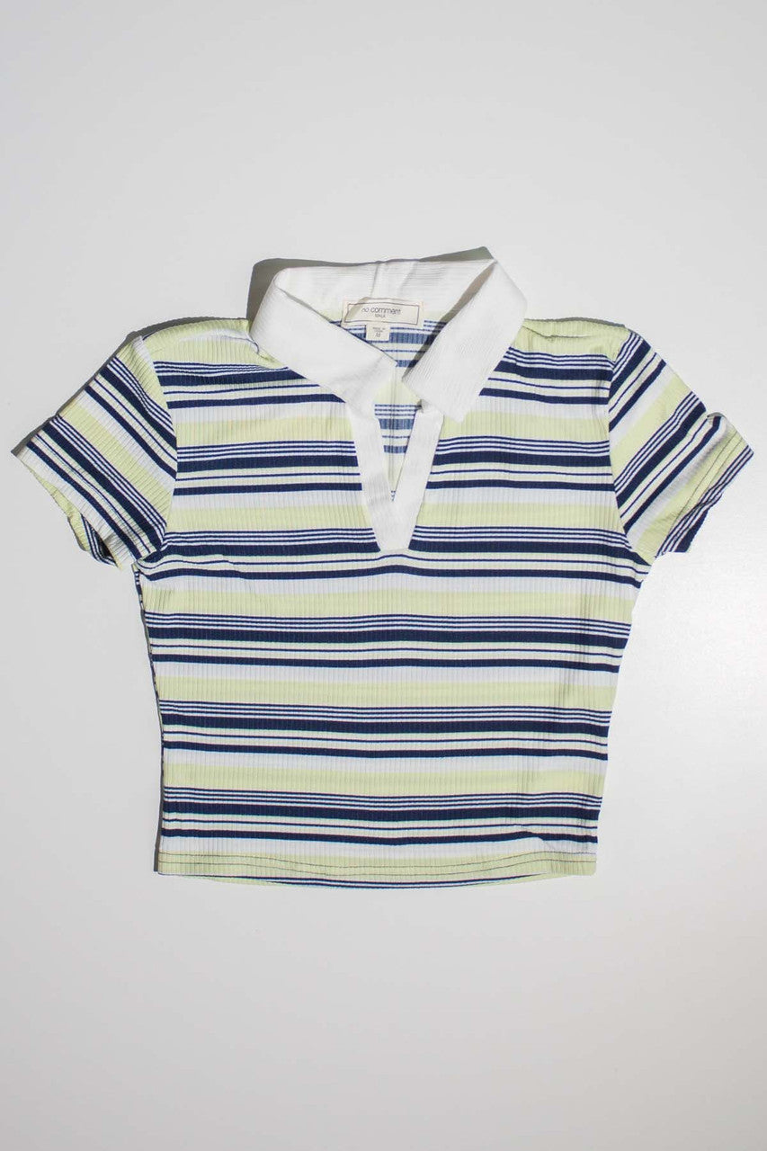Green Striped Cropped Polo