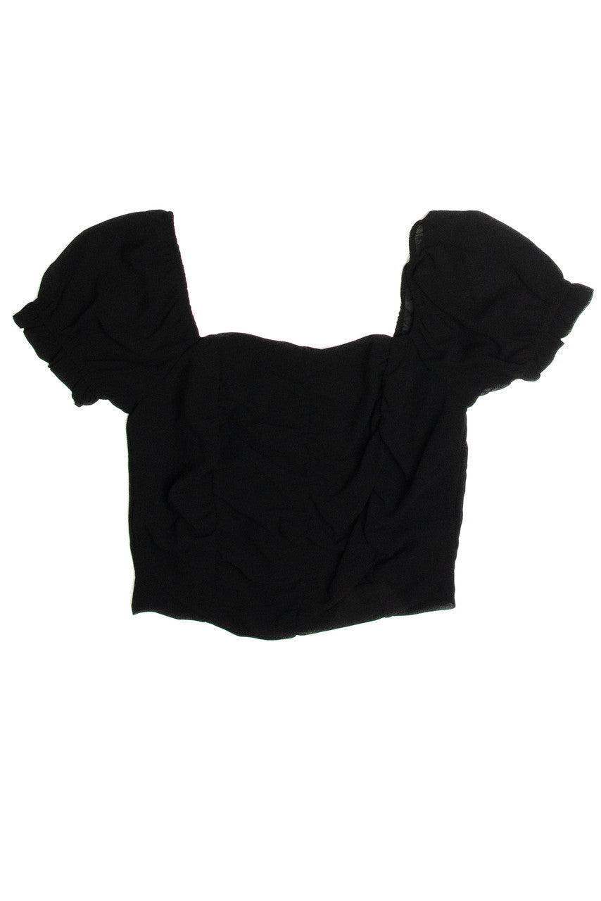 Ruched Front Black Chiffon Crop