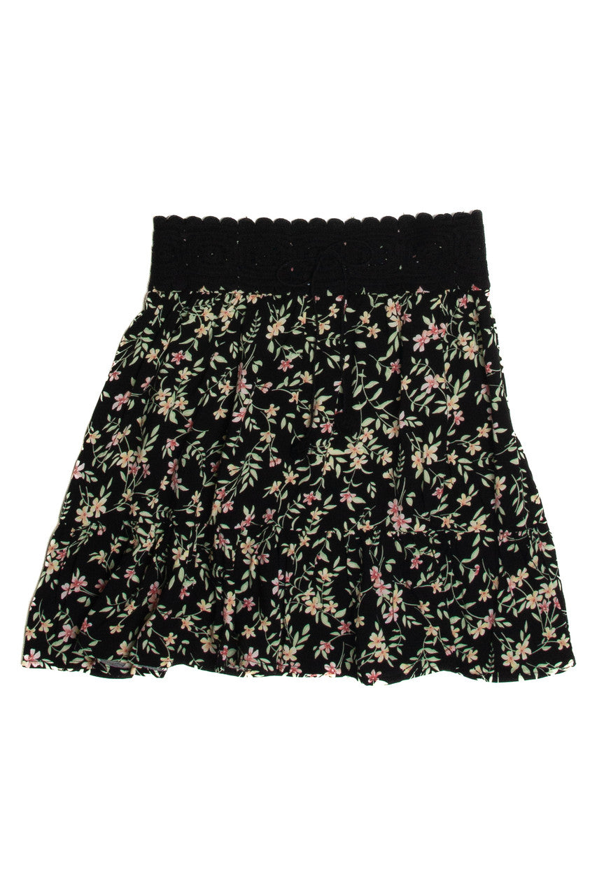 Black Crochet Top Floral Mini Skirt