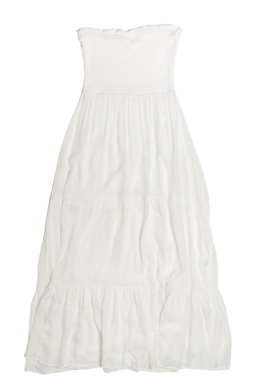 White Smocked Tube Top Maxi Dress