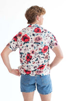 Off White Button Up Shirt w/ Red Floral Pattern