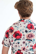 Off White Button Up Shirt w/ Red Floral Pattern