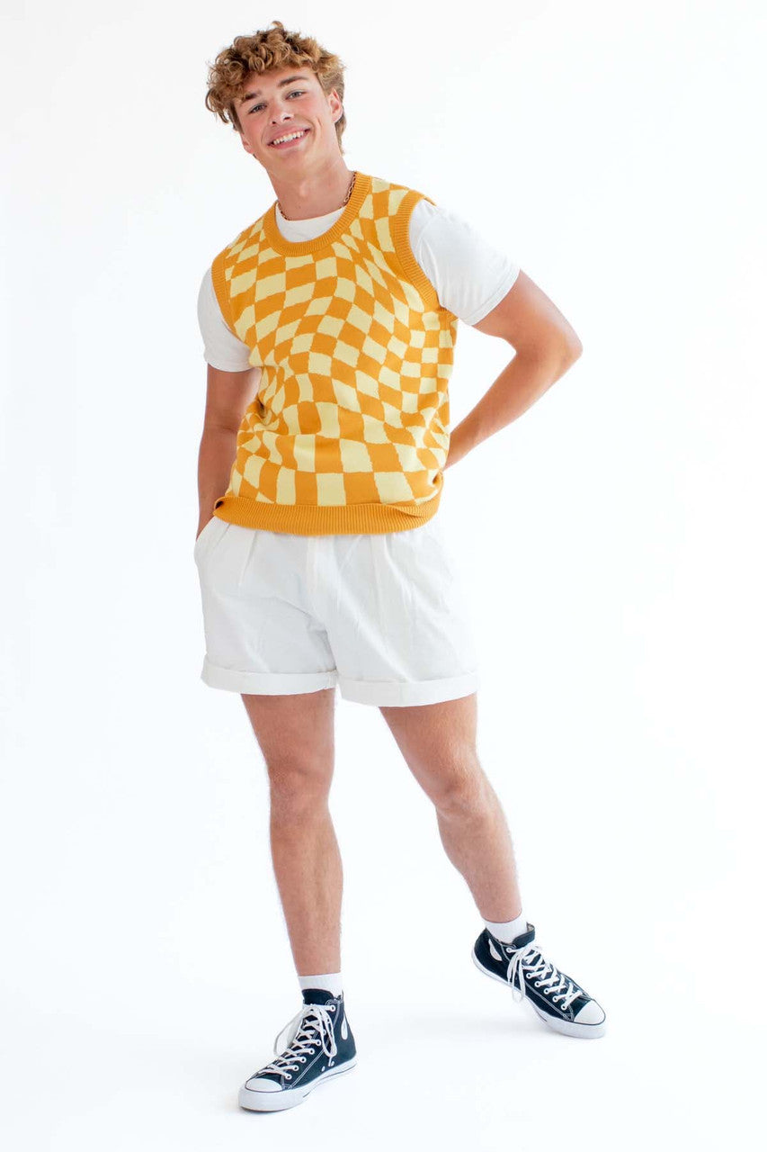 Orange Checkered Sweater Vest