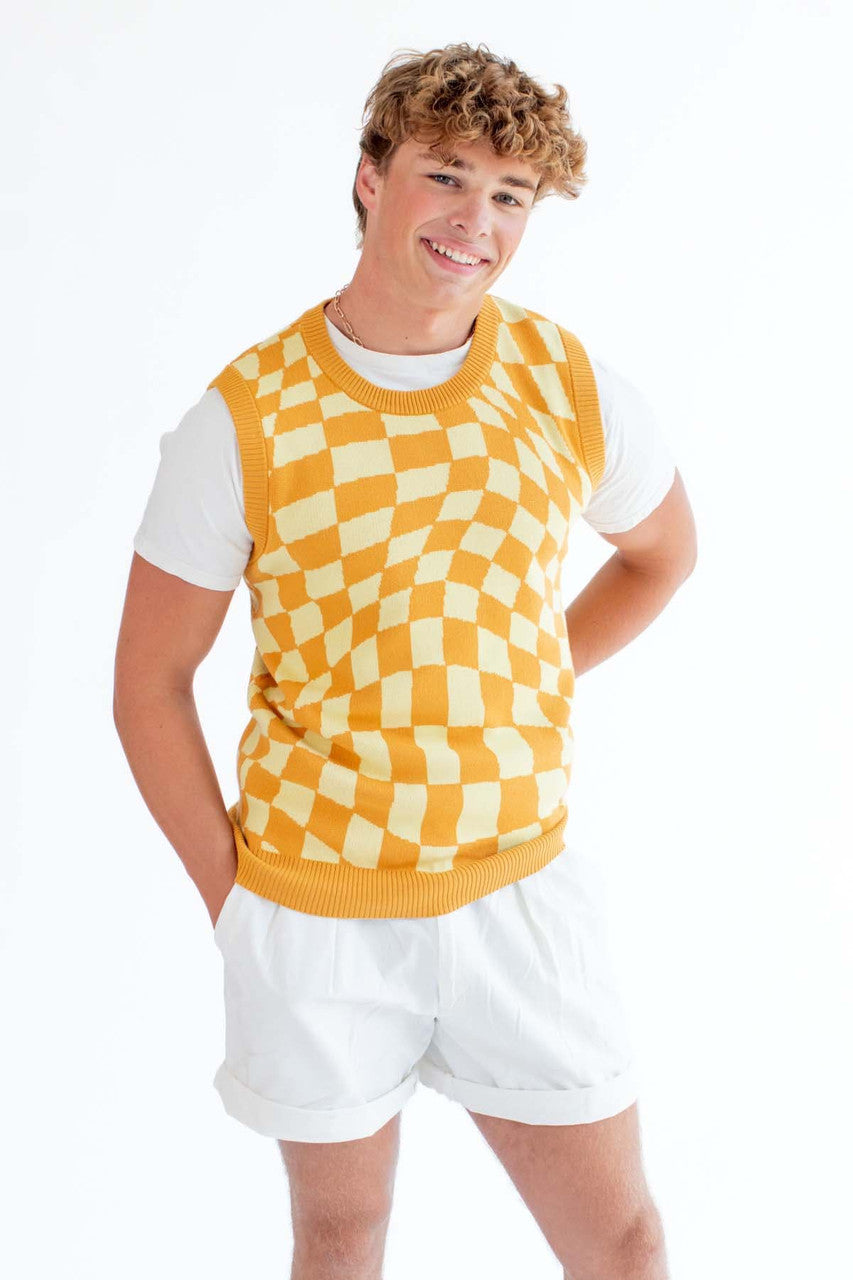 Orange Checkered Sweater Vest