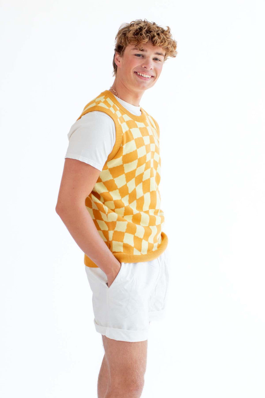 Orange Checkered Sweater Vest
