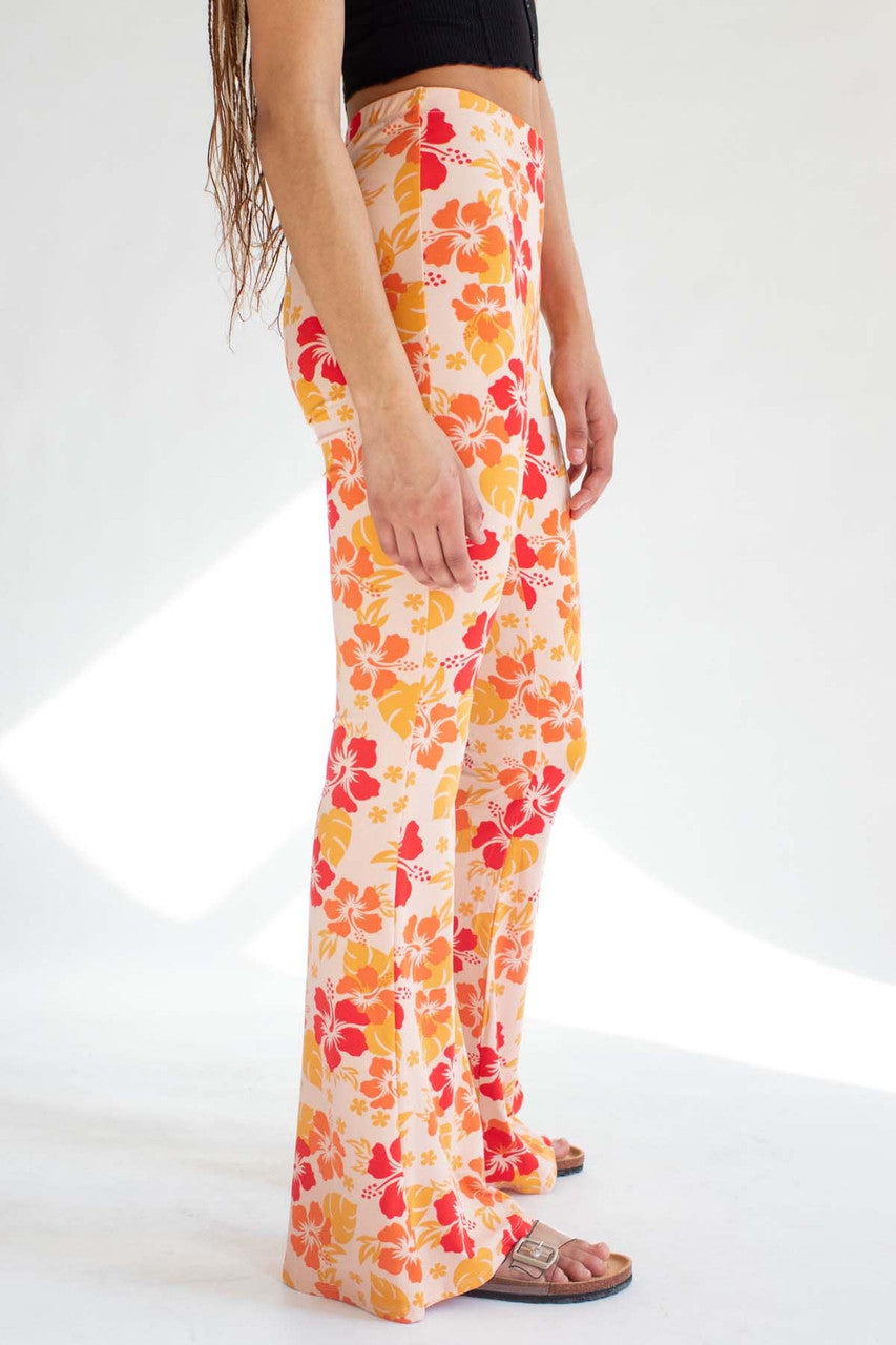 Orange Hawaiian Print Bell Bottoms