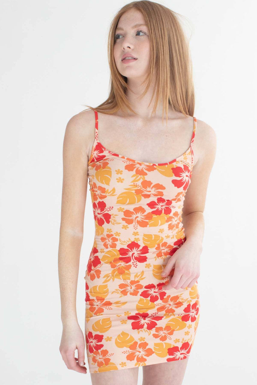 Orange Hawaiian Print Mini Dress