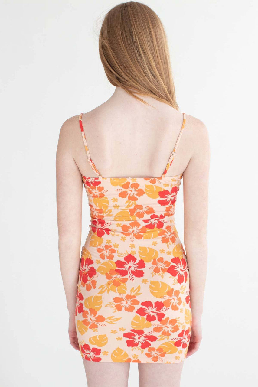 Orange Hawaiian Print Mini Dress