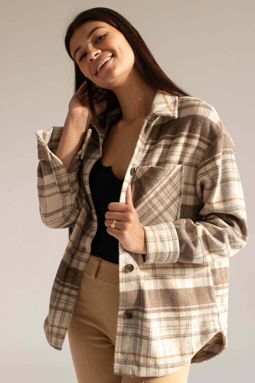 Oversized Beige Plaid Jacket