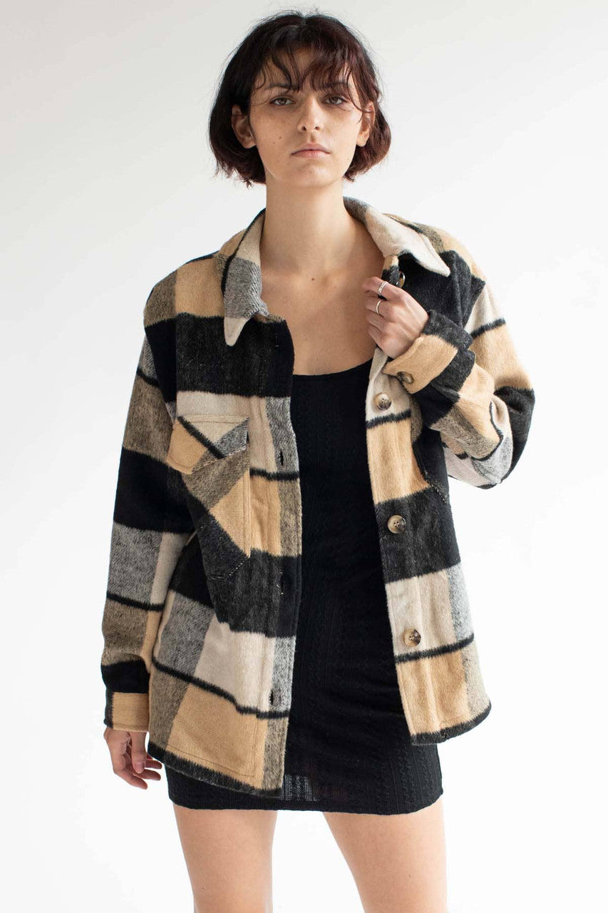 Oversized Black & Tan Plaid Jacket