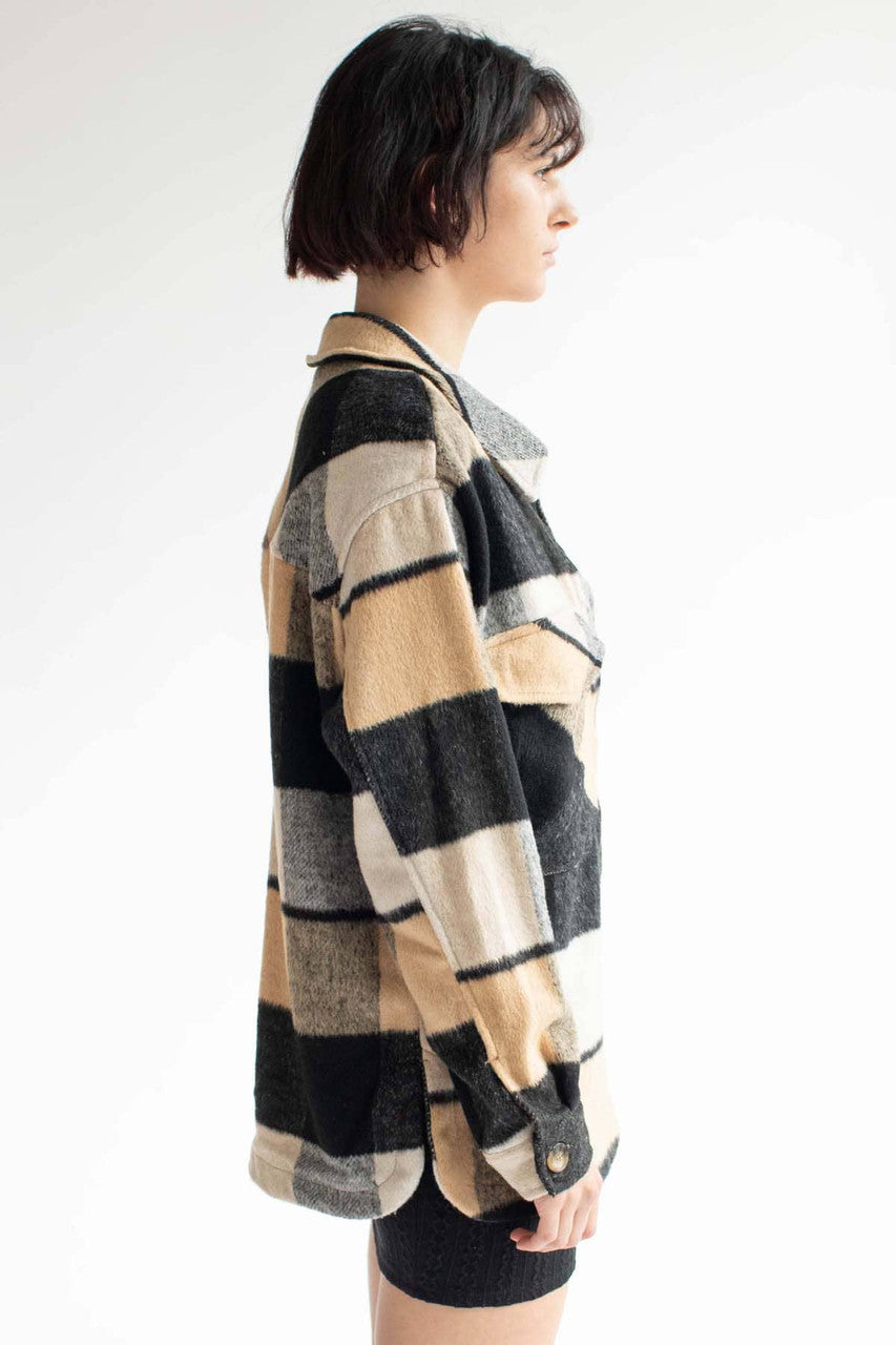 Oversized Black & Tan Plaid Jacket