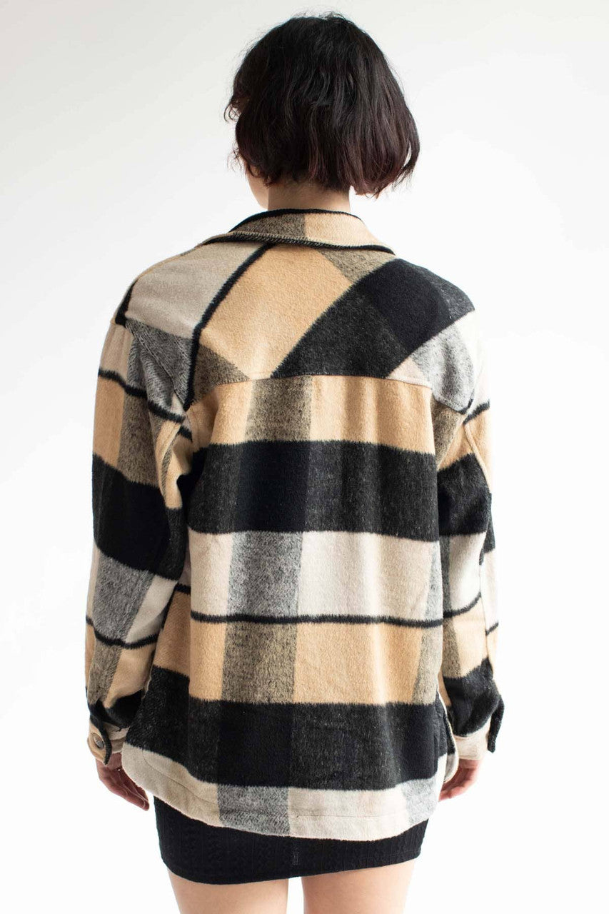 Oversized Black & Tan Plaid Jacket