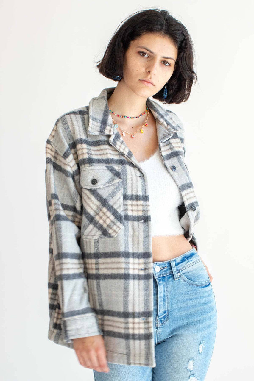 Oversized Grey Plaid Jacket