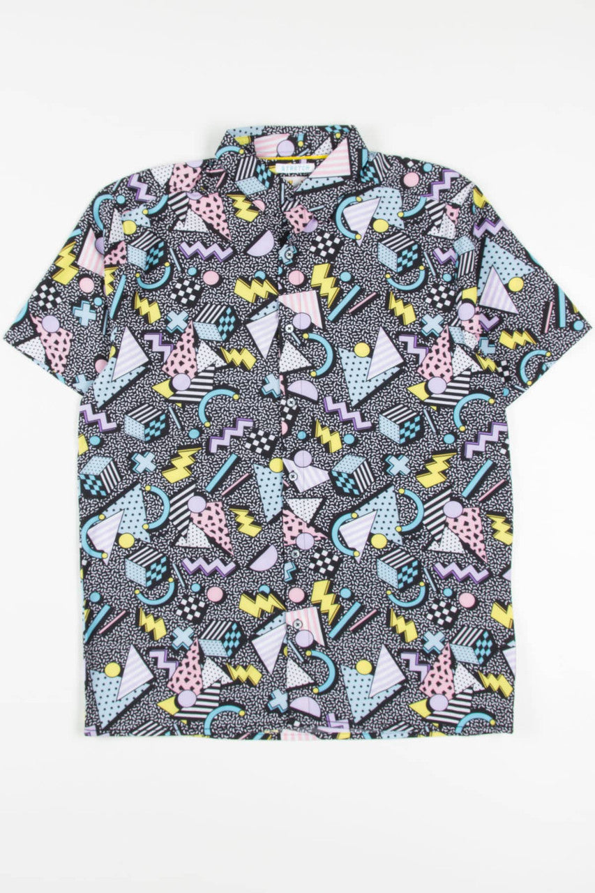 Pastel 3D Shapes on Static Button Up Shirt