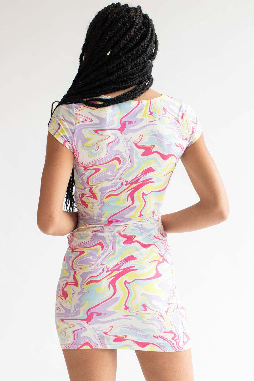 Pastel Marble Cut Out Mini Dress