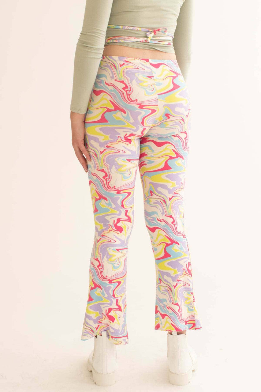 Pastel Marble Wrap Waist Bell Bottoms
