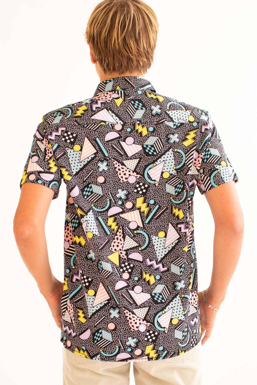 Pastel 3D Shapes on Static Button Up Shirt