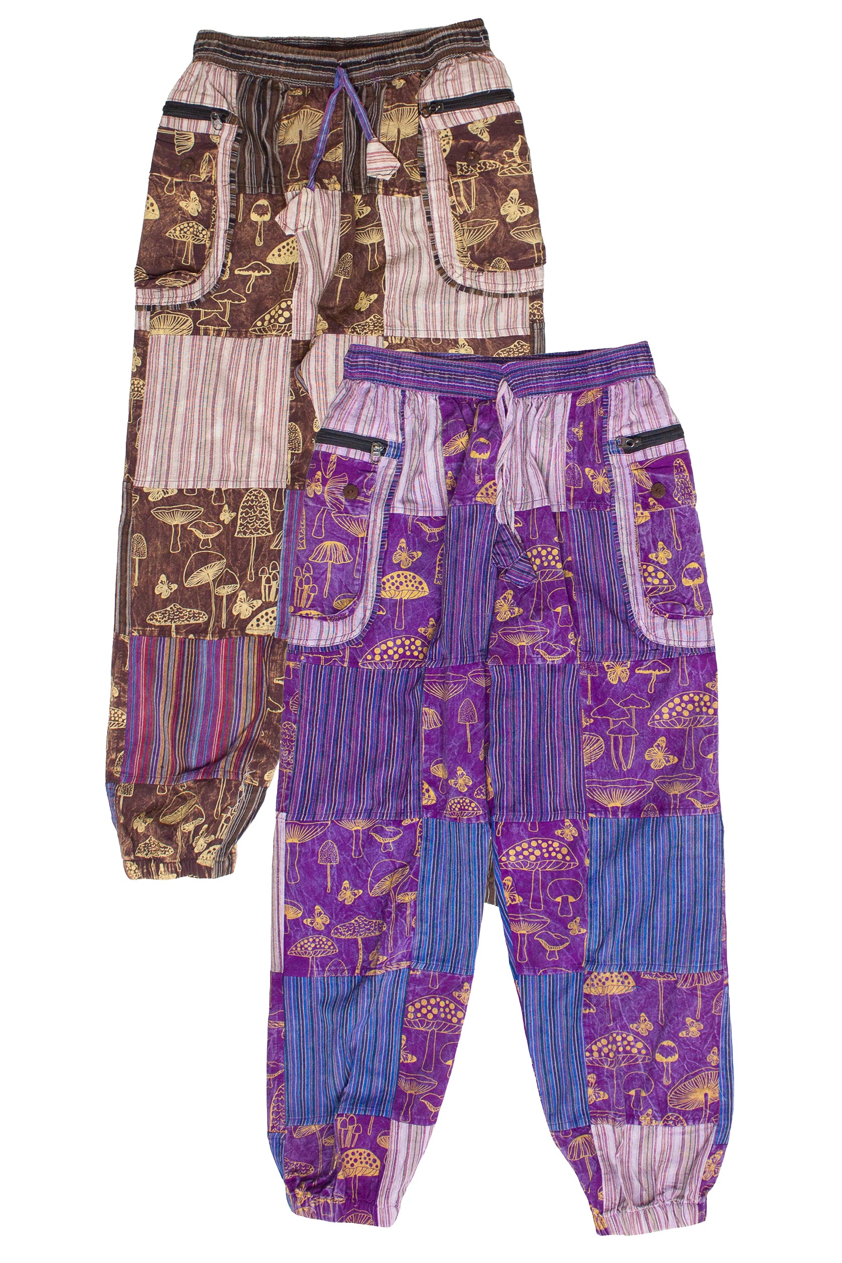 Mushroom Stripe Pocket Patchwork Joggers