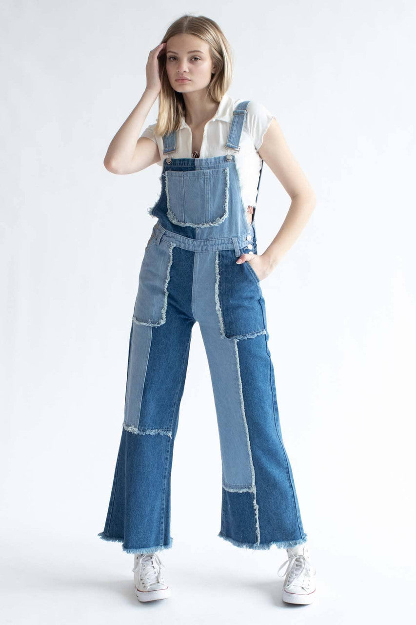 Patchwork Denim Overalls