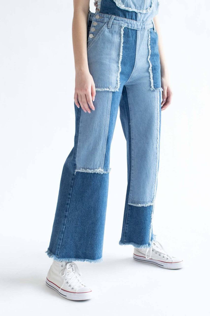 Patchwork Denim Overalls