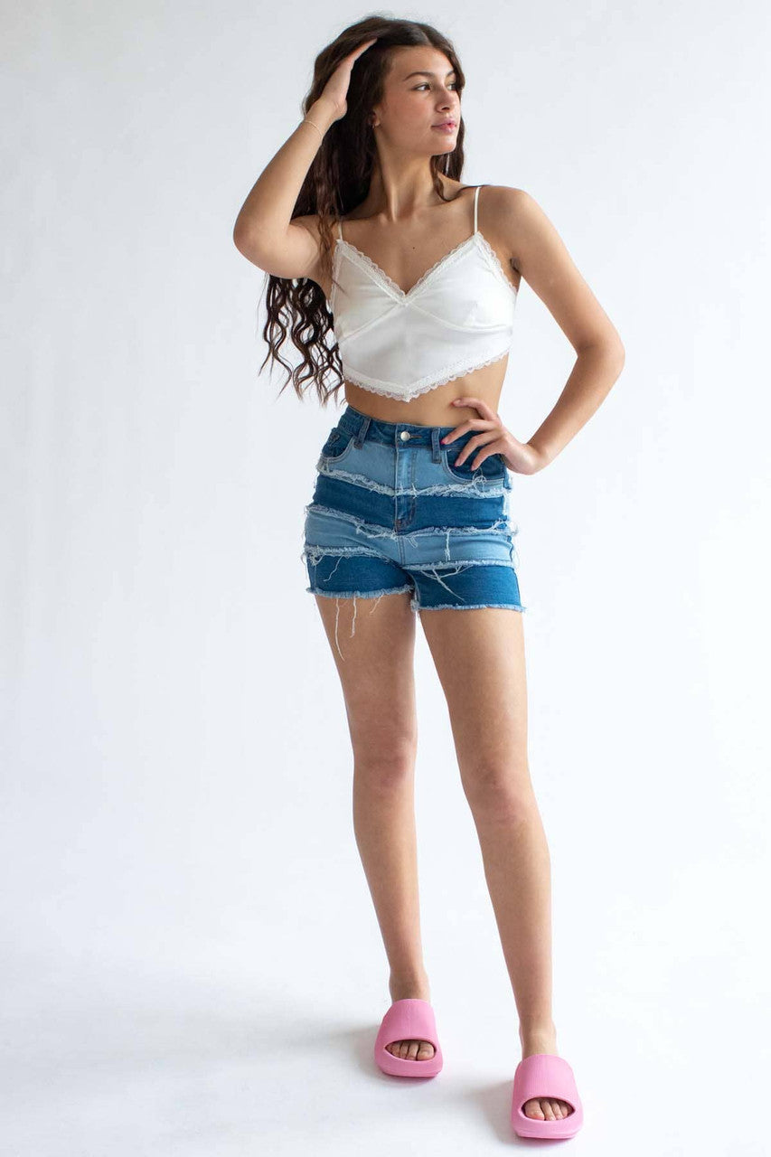 Patchwork Denim Shorts 1